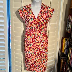 MAGGY LONDON Bright Multi-Color Dot Wrap Dress - Pink SZ: 10